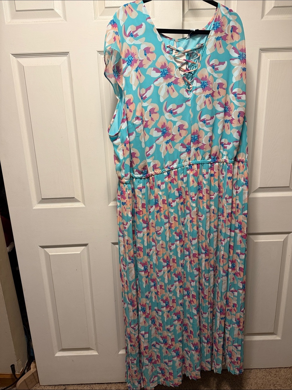 Ashley Nell Tipton Aqua Floral Lace-Up Maxi Dress